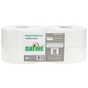 4 Rollos de 500 Metros Blanco Liso SATINÉ Papel Higiénico Institucional