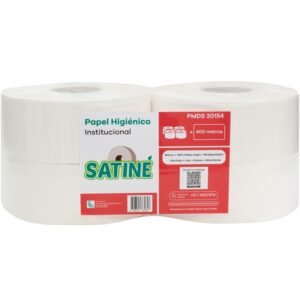 4 Rollos de 400 Metros Blanco Liso SATINÉ Papel Higiénico Institucional