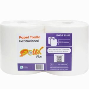 2 Rollos de 300 Metros Blanco Liso DOUX Plus Papel Toalla Institucional