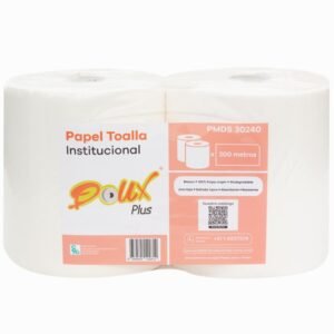 2 Rollos de 200 Metros Blanco Gofrado DOUX Plus Papel Toalla Institucional